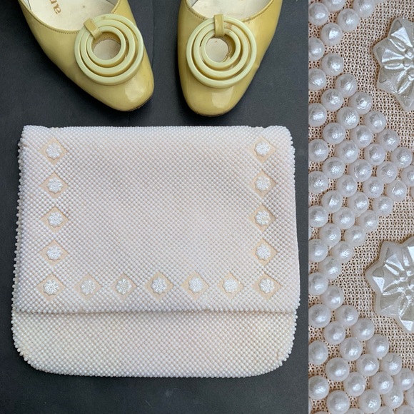 v i n t a g e :: Gorgeous Dainty Pearl Beaded Satin Clutch - Picture 1 of 10
